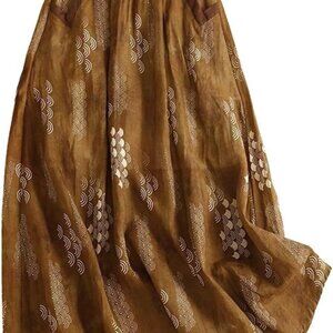 Womens Cotton Linen Skirts Summer Casual High Waisted VintagePrinted Pattern Mid